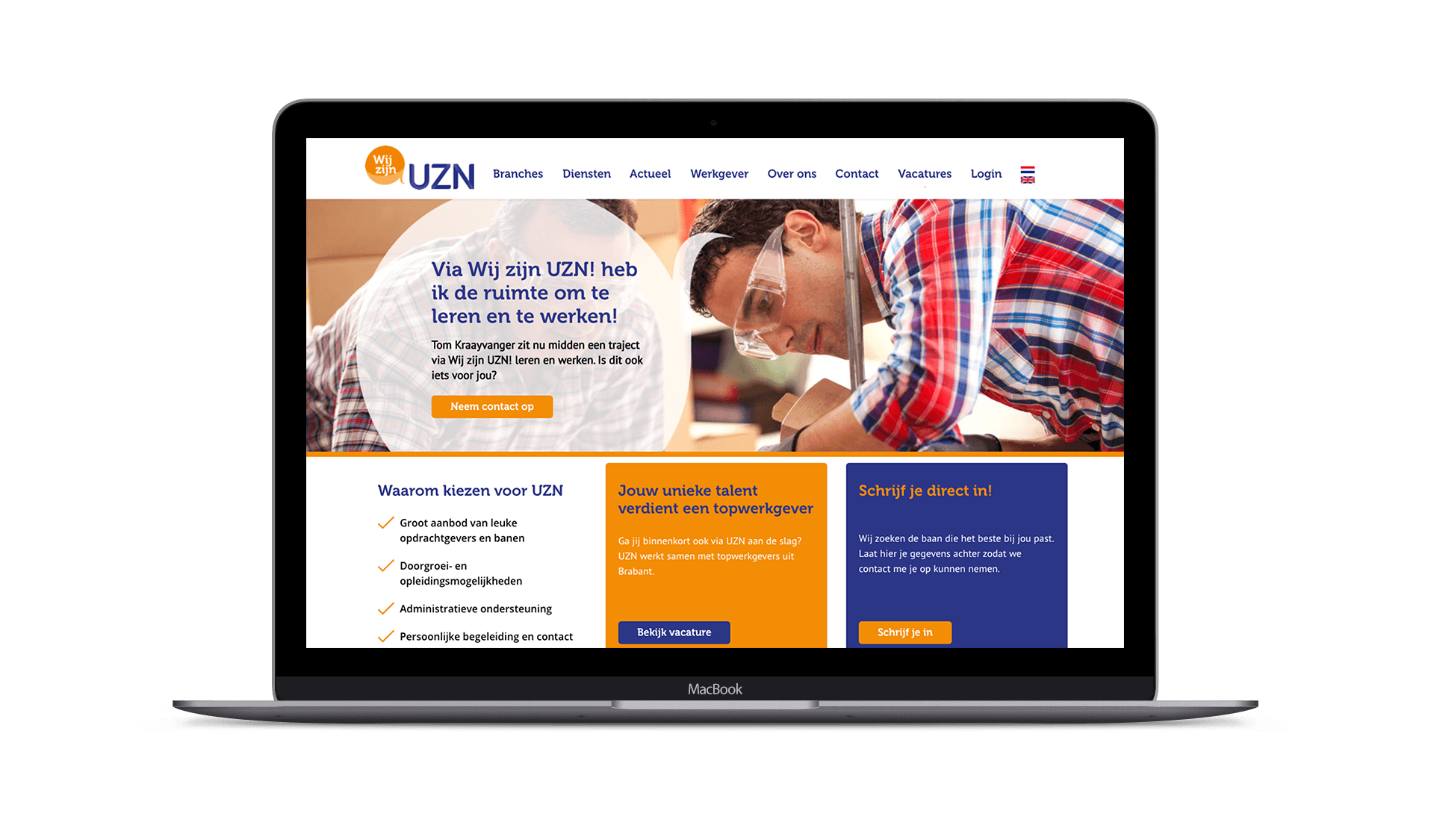 website UZN op laptop